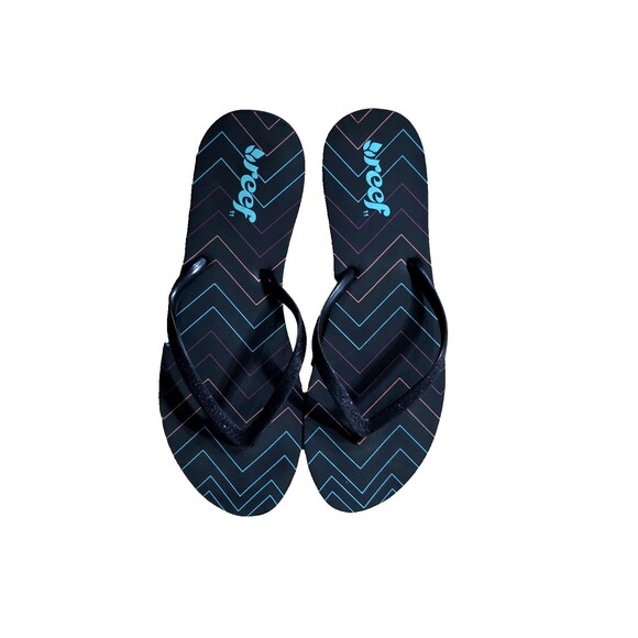 Reef Stargazer Prints Charcoal Chevro Thong FlipFlop Womens Size11M - Picture 1 of 6